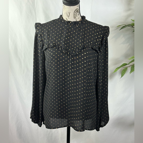 Luna Rae Tops - Black Blouse with Gold Polka Dots